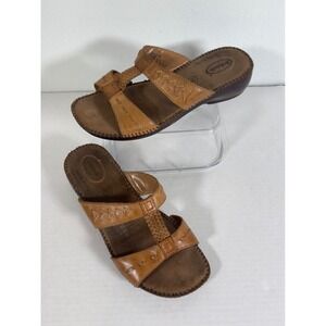 Dr Scholls Womens Sandals Brown Leather Double Air Pillow Comfort Size 8W